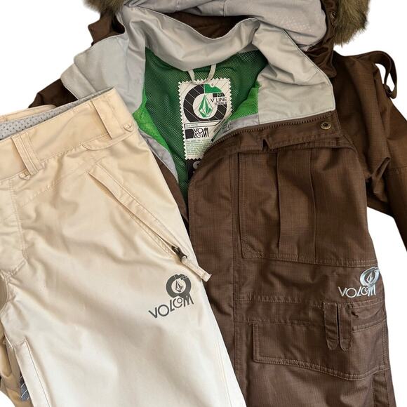 Volcom Women’s Snowboard Jacket & Pants Set Small Brown Y2K Vintage - Picture 14 of 15